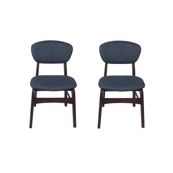 Unbranded LilyB Light Blue Rubber Wood Fabric Dining Chair with Espresso Leg (Set of 2)