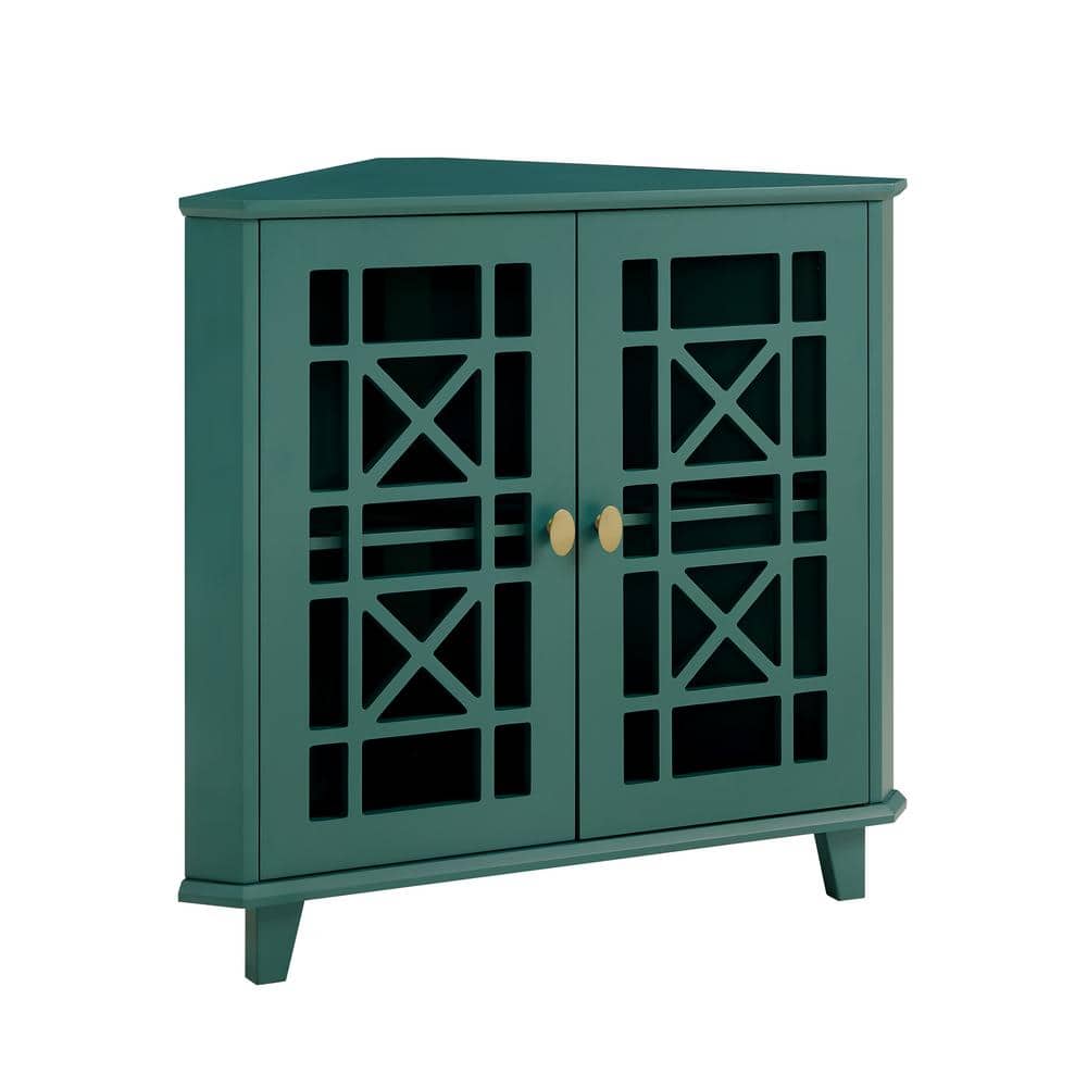 Transitional Triangular Corner Cabinet with Adjustable Shelving in Dark Teal