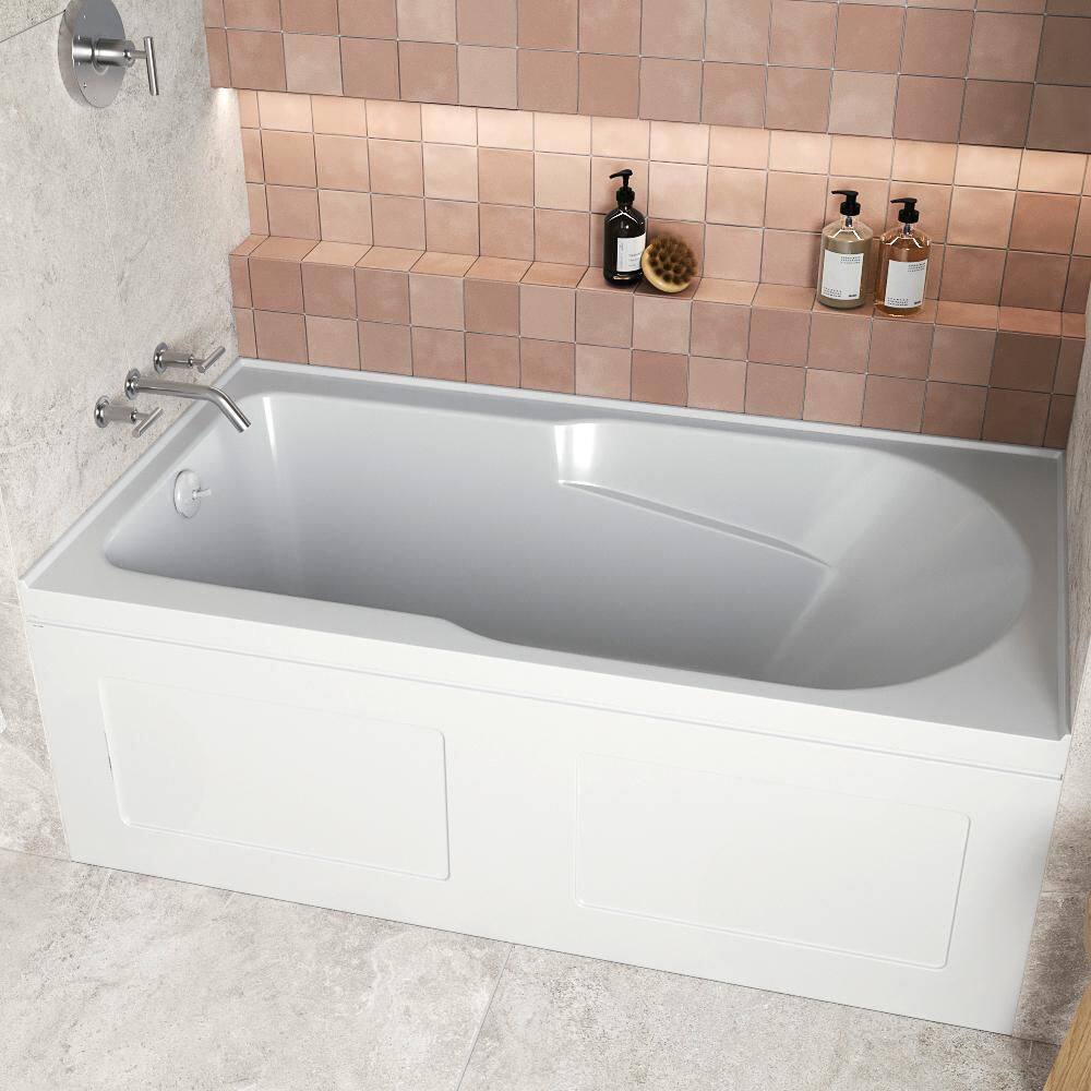 Glossy White 60" Acrylic Alcove Bathtub with Left-Hand Drain