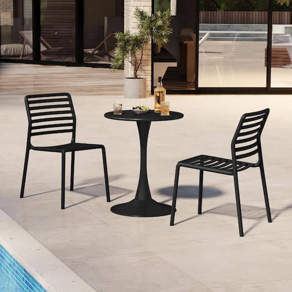 Frond and Form Outdoor All Weather Black Poly Plastic Stackable Armless Patio Dining Side Chair (Set of 2)