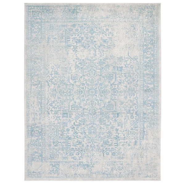 Evoke Ivory/Aqua 10 ft. x 14 ft. Distressed Border Medallion Area Rug