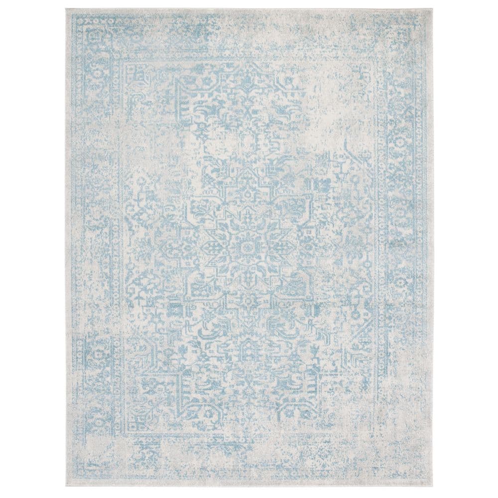 SAFAVIEH Evoke Ivory/Aqua 8 ft. x 10 ft. Distressed Border Medallion