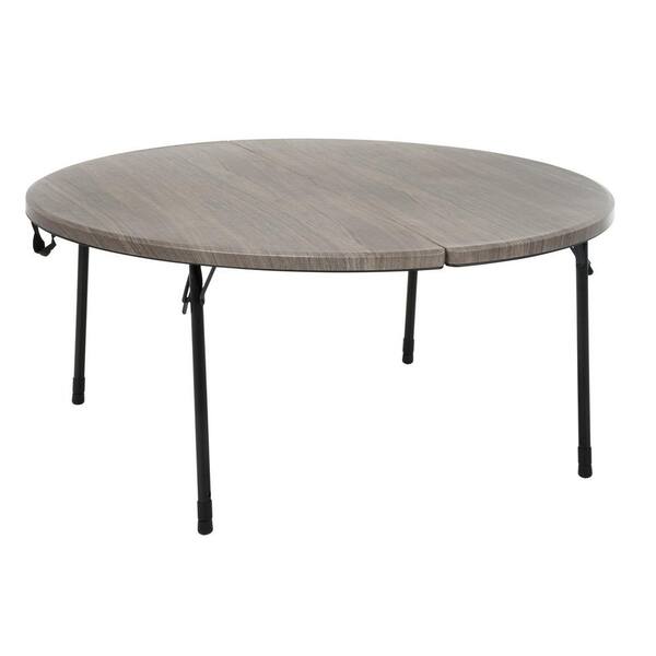 Mesh Cut Out Carved Mango Wood Octagonal Folding Table with Round Top, Antique White and Brown