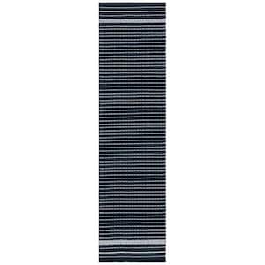Kilim Black/Ivory 2 ft. x 11 ft. Striped Solid Color Runner Rug