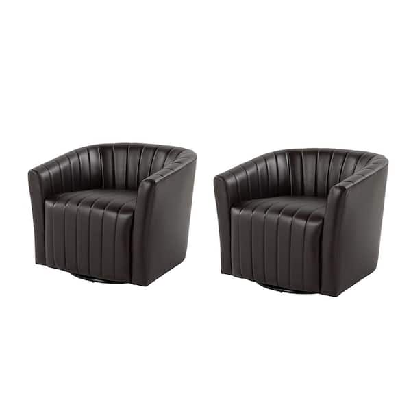 JAYDEN CREATION Felipe Brown Modern Leather Sturdy Metal Base 360-Degree Swivel Chair (Set of 2)