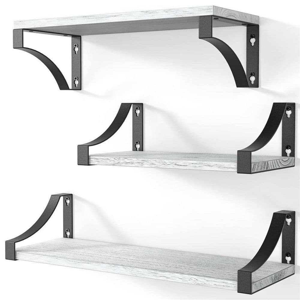 5.9 in. x 16.4 in. x 4.3 in. White Wood Floating Decorative Wall Shelves wi