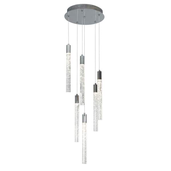 UMEILUCE 6-Lights Dimmable Integrated LED Chrome Crystal Chandelier for Stairs