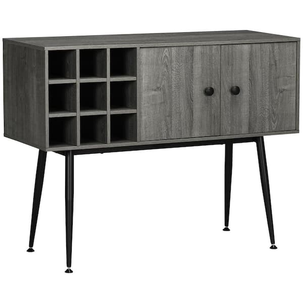HOMCOM Buffet Cabinet, Sideboard Storage Cabinet with 9-Bottle Wine Rack and Adjustable Shelf, Distressed Grey