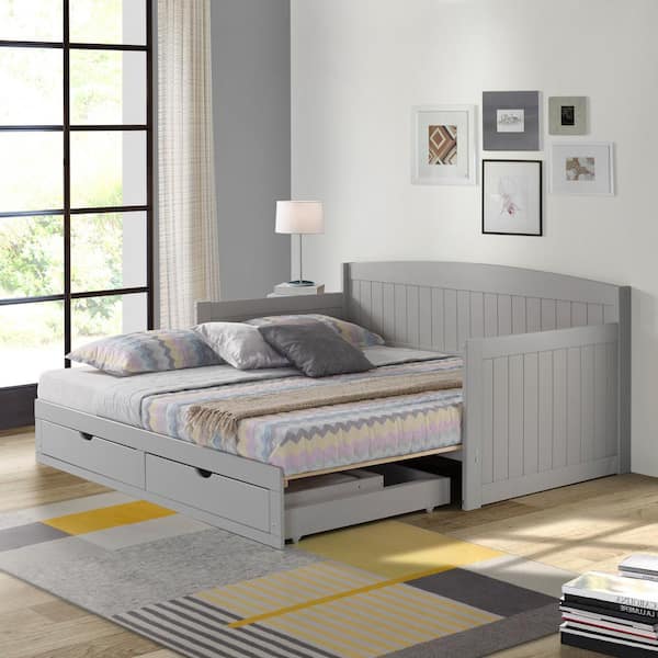 Alaterre Furniture Harmony Daybed with King Conversion, Dove Gray