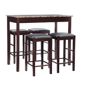 Tahoe 5-Piece Rectangle Espresso Brown Faux Marble Top Tavern Dining Set Seats 4