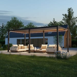 Nordica Series 12 ft. x 20 ft. Aluminum Louvered Pergola with Solar-Powered LED Lights, Gray