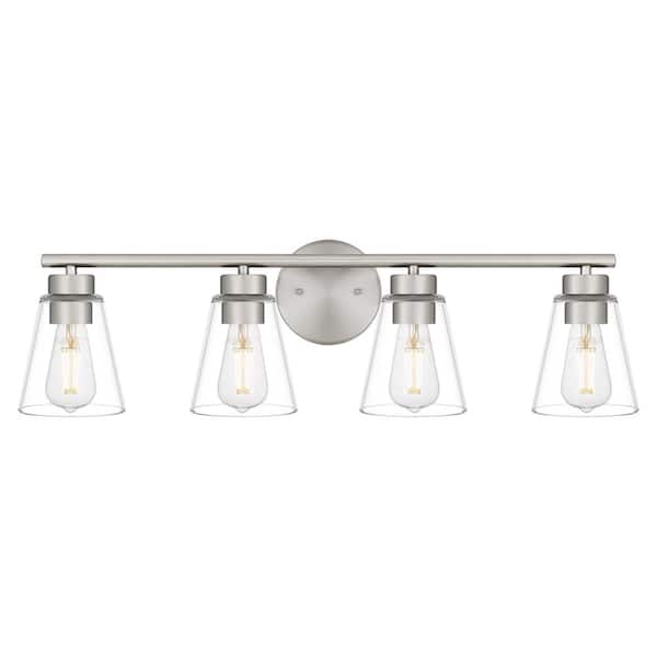 Hampton Bay Eastburn 28.13 in. 4Light Brushed Nickel Vanity Light with Clear Glass Shades