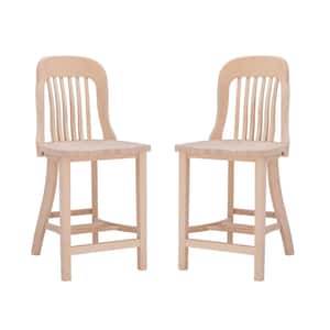 Hynes 24.5 in. Unfinished High Back Wood Counter Stool with Wood Seat Set of 2