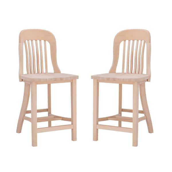 Linon Home Decor Hynes 40 in. H Unfinished Modern Slat Back Solid Wood 24.5 in. Seat Height Counter Stool (Set of 2)