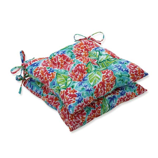 Pillow Perfect Floral 19 x 18.5 Outdoor Dining Chair Cushion in Pink/Blue/Green (Set of 2)
