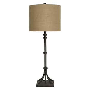 36 in. Industrial Bronze Table Lamp with Beige Hardback Fabric Shade