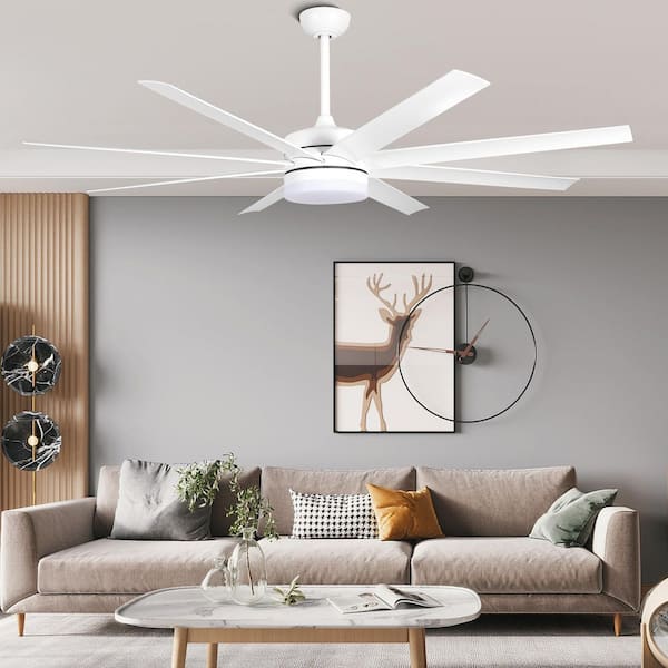 65 in. Indoor White Standard Modern Ceiling Fan with Light and Remote, 6-Speed Large Downrod Ceiling Fan