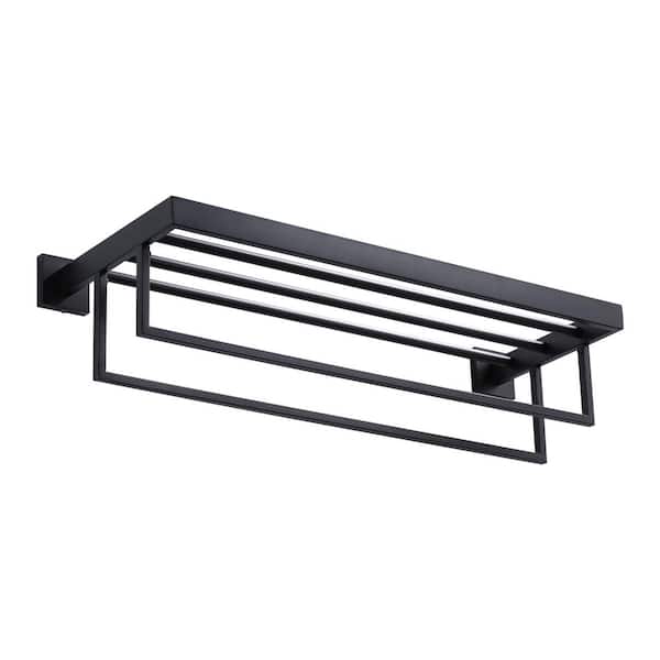 IVIGA 24 in. Wall Mounted Towel Rack with 2-Towel Bars in Stainless Steel Matte Black