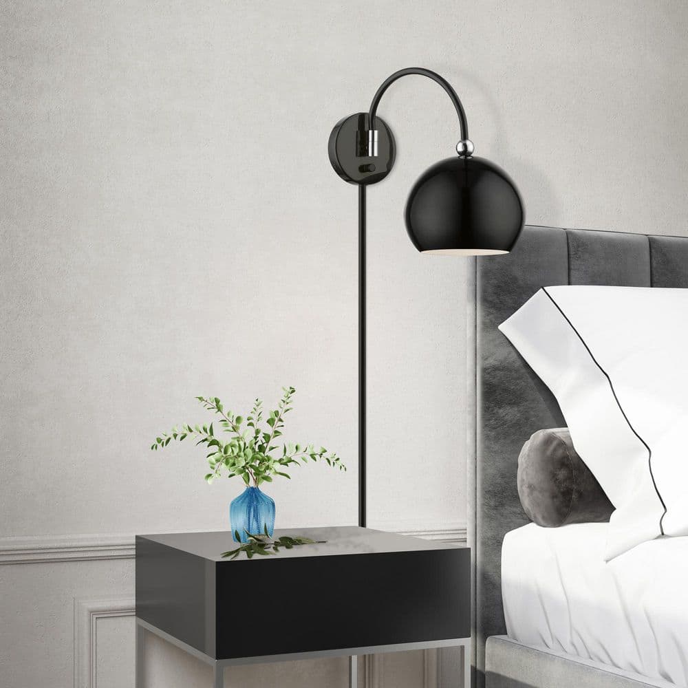 Shiny Black and Chrome Swing Arm Wall Lamp