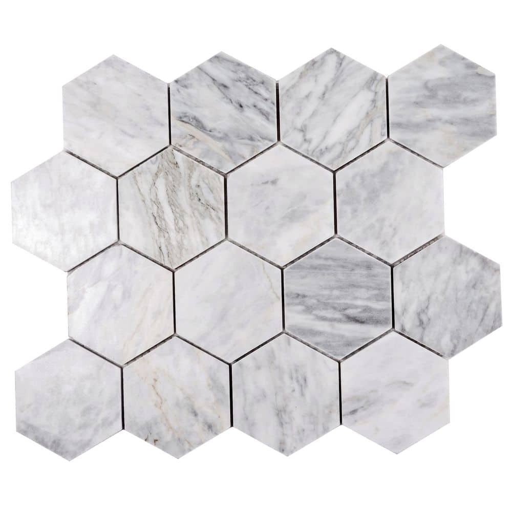 Toscana 4 x 5 in. Light Gray Polished Calacatta Bluette Hexagon Marble Mosaic Wall and Floor Tile Sample price history on PriceWatchPro