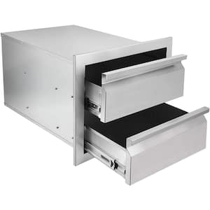 18 in. W x 15 in. H x 23.2 in. D Outdoor Kitchen Drawers Stainless Steel Flush Mount Double BBQ Access Drawers