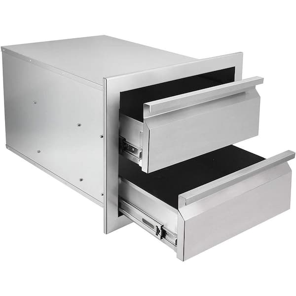 SEEUTEK 18 in. W x 15 in. H x 23.2 in. D Outdoor Kitchen Drawers Stainless Steel Flush Mount Double BBQ Access Drawers