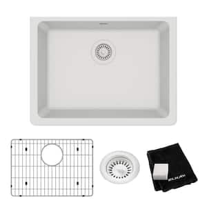 Quartz Classic  25in. Undermount 1 Bowl  White Granite/Quartz Composite Sink w/ Accessories