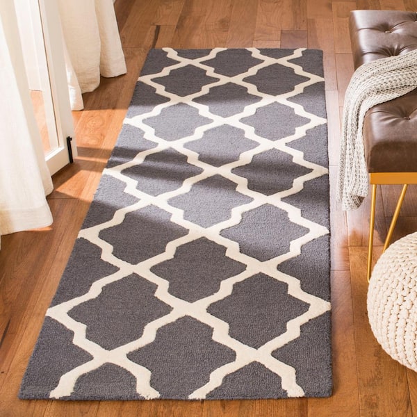Cambridge Dark Gray/Ivory 3 ft. x 14 ft. Geometric Trellis Runner Rug