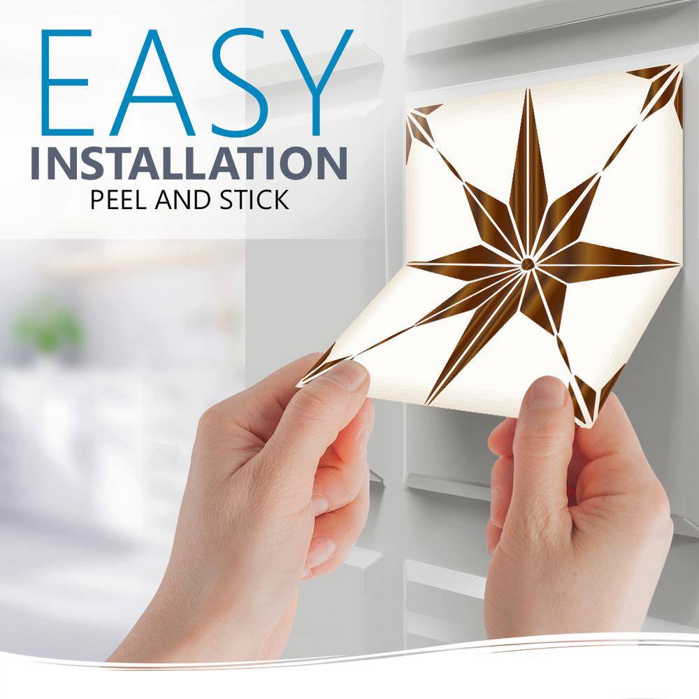 Brown and White Star Shaped Vinyl Peel and Stick Tile Set
