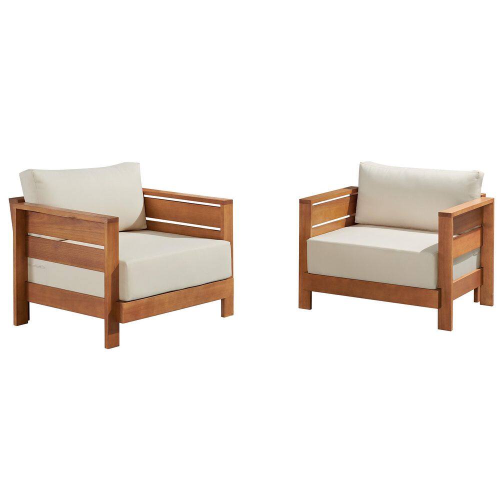 Barton 2Piece Eucalyptus Wood Outdoor Chaise Lounge Armchairs with Cream Cushions price history on PriceWatchPro