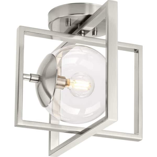 Progress Lighting Atwell 10 in. 1-Light Brushed Nickel Semi-Flush Mount with Clear Glass Shade