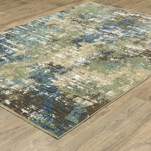 Ross Blue/Green 2 ft. x 8 ft. Distressed Abstract Polypropylene/Polyester Fringed Indoor Runner Area Rug