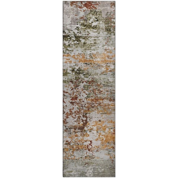 Mayfield Premium Machine Washable Abstract AMF1830 Terracotta 2 ft. 3 in. x 7 ft. 6 in. Runner Rug