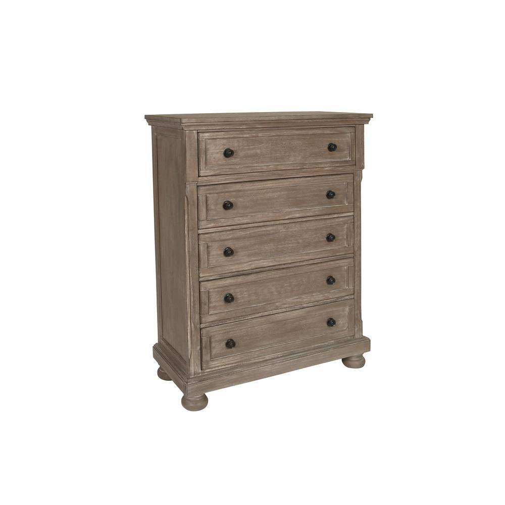Allegra 5-Drawer Brown Solid Wood Chest with Felt Lined Drawer