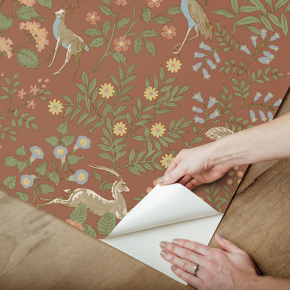 Rust Floral Peel & Stick Vinyl Wallpaper