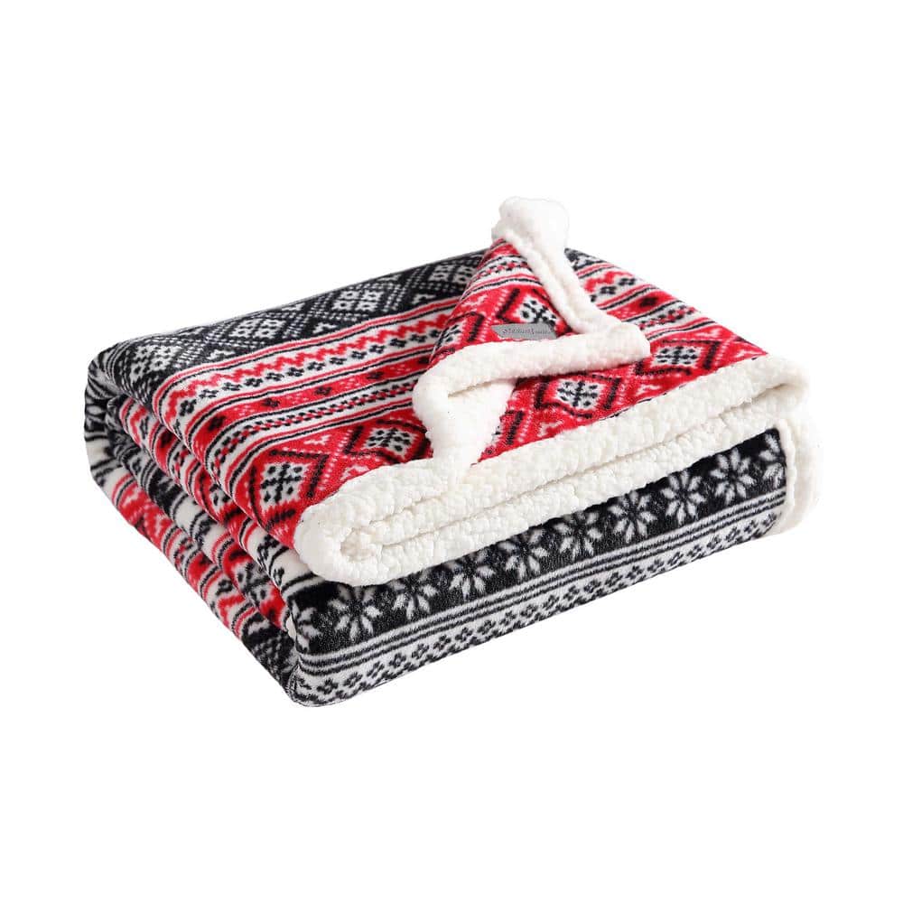 Eddie Bauer Ultra Plush Fair Isle Charcoal Sherpa Reverse Throw 