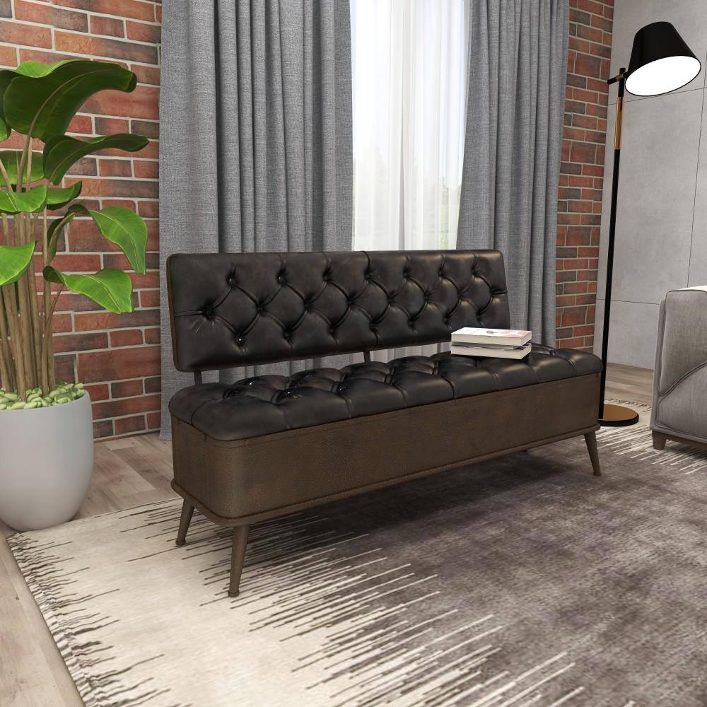Bronze Tufted Faux Leather Industrial Storage Bench