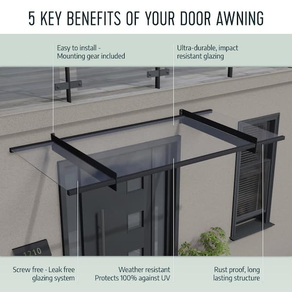 Aquila 3 ft. x 10 ft. Gray/Solar Gray Door and Window Fixed Awning