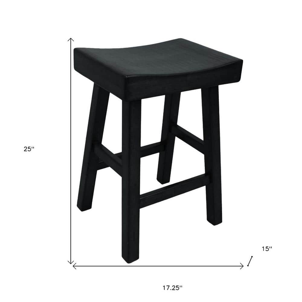 Antique Black Wood Saddle Style Backless Counter Stool 28"