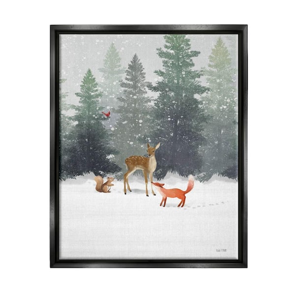 The Stupell Home Decor Collection Winter Season Forest Animals Fox Deer  Squirrel by House Fenway Floater Frame Animal Wall Art Print 25 in. x 31  in. ac-382_ffb_24x30 - The Home Depot