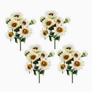 1.57 ft. White Indoor Artificial Sunflower Bush, 4 Pack, 9 Stems Each, Cream, DIY Floral Decor, 18.9 in.