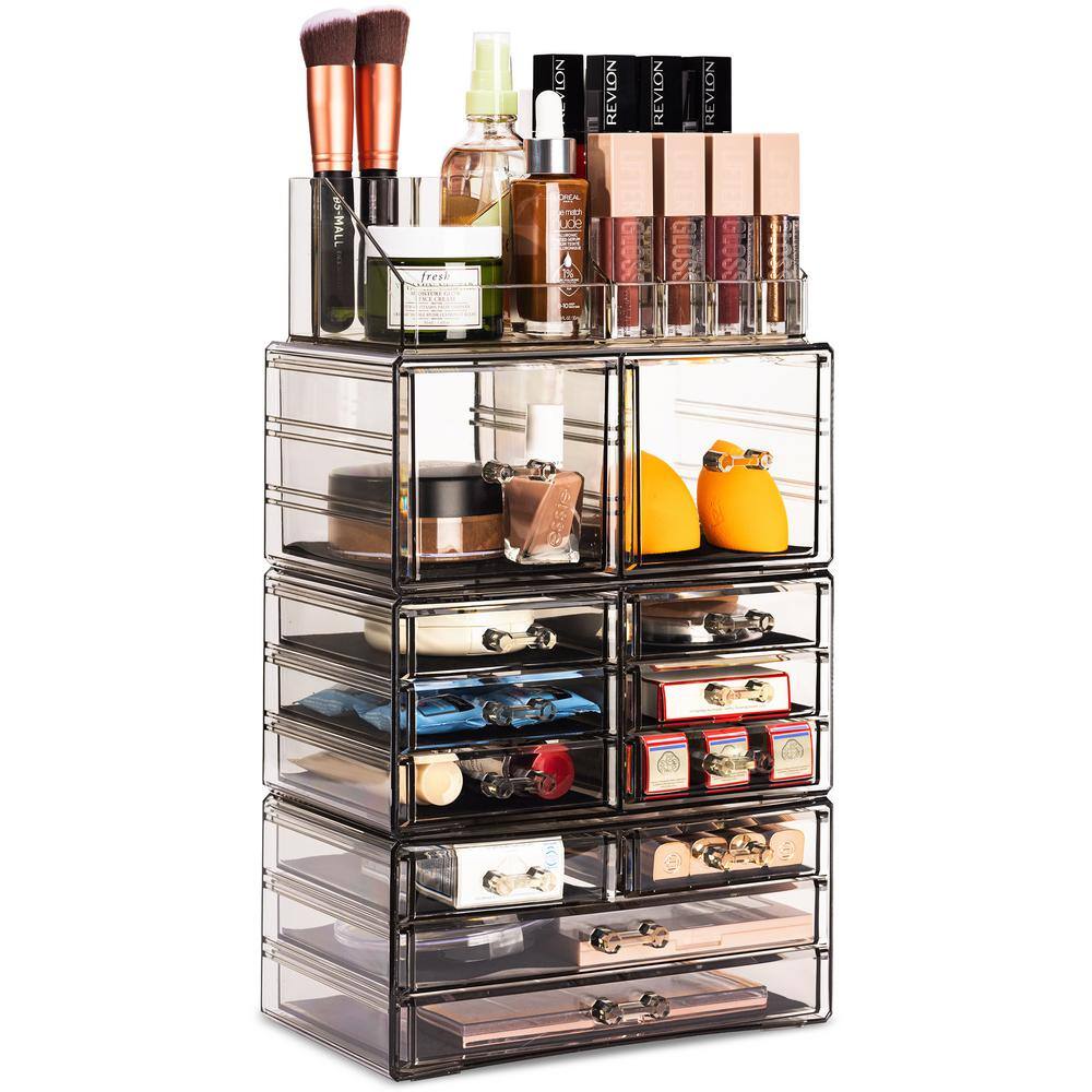 X-Large Clear Black Acrylic Makeup Organizer Case - 4 Piece Set