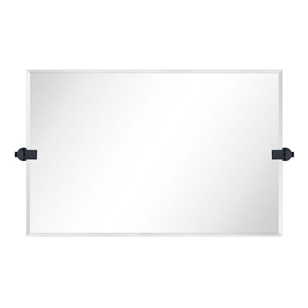 TEHOME Nethery 24 in. W x 36 in. H Rectangular Frameless Beveled Wall Mounted Bathroom Vanity Mirror with Brackets in Black