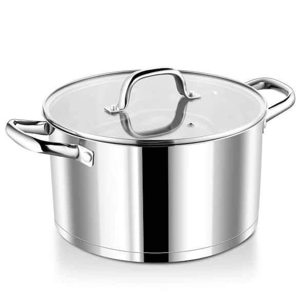 8 qt. Cooking Stock Pot with Clear Glass Lid, Stainless Steel Stockpot with Double Handle Induction Pot for Soup