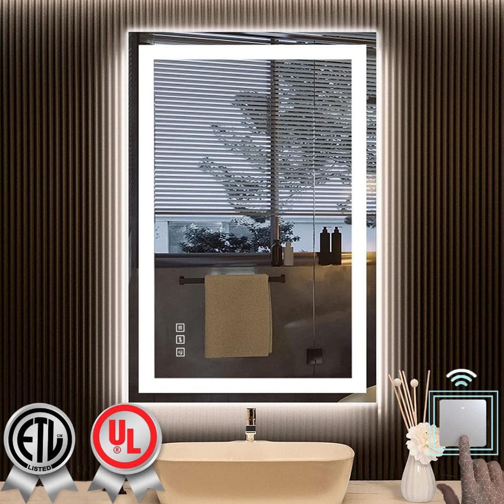 Waterpar Super Bright 24 In W X 36 In H Rectangular Frameless Anti Fog Led Wall Bathroom