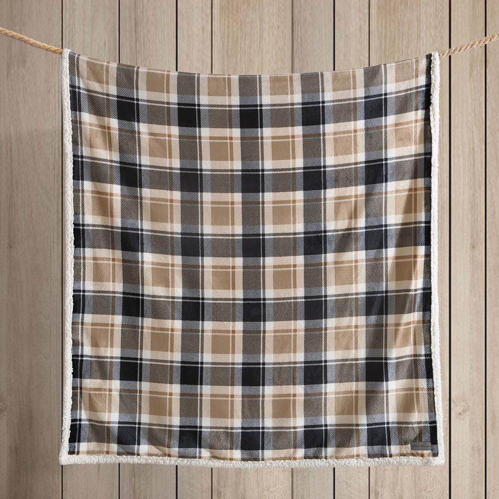 Rugged Plaid Brown 50"x60" Reversible Fleece/Sherpa Throw