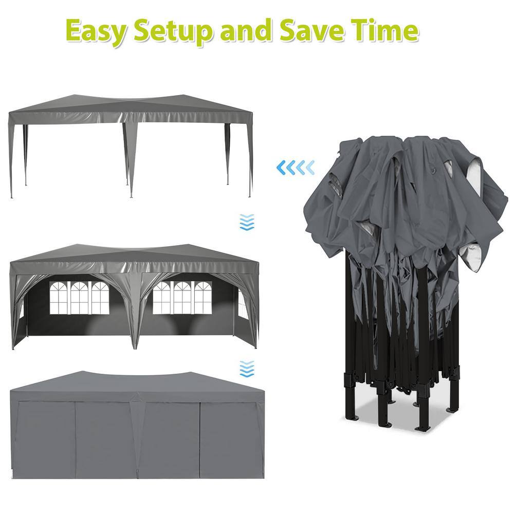 Gray 10'x20' Adjustable Height Pop-Up Canopy Tent with Sidewalls