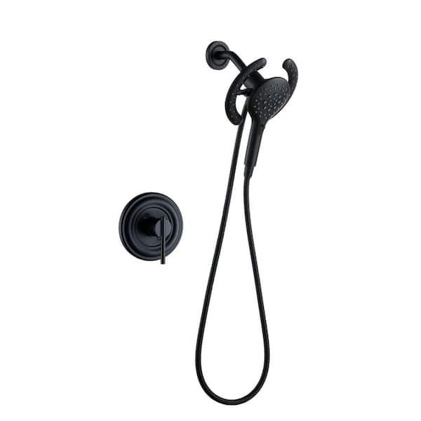 Magnetic 2-in-1 Rainfall Shower System-4-Spray 7.5 in. Wall Mount Dual Fixed and Handheld Shower Head in Matte Black