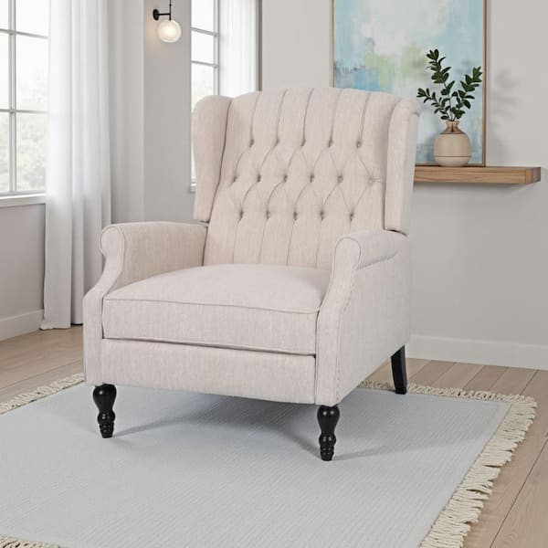 Jade Beige and Brown Fabric Glider Recliner Chair with Tufted Cushioned