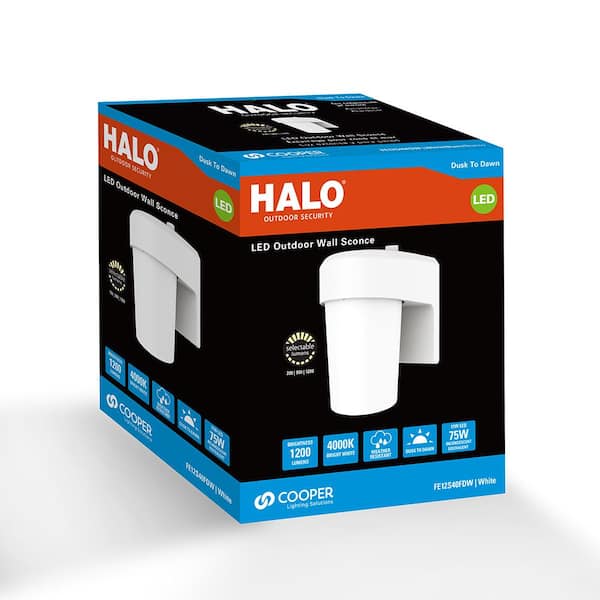 FE 1-Light White LED Outdoor Lantern Sconce with Dusk to Dawn